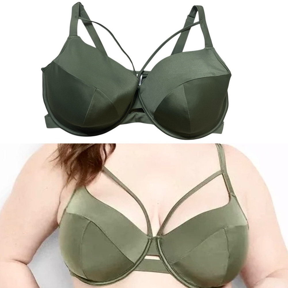 X SWIM by Cacique Olive Green Strappy Bikini Top